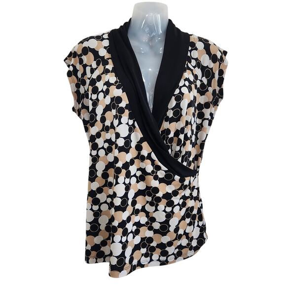 Studio 1940 Polka Dot Blouse Cap Sleeve Surplice Neck Black Cream White Size M - Picture 1 of 8